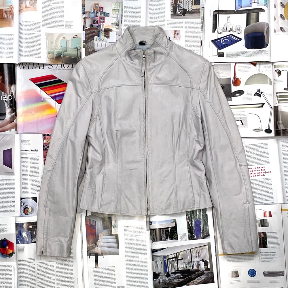 Express light grey/white authentic leather moto style jacket size M/L